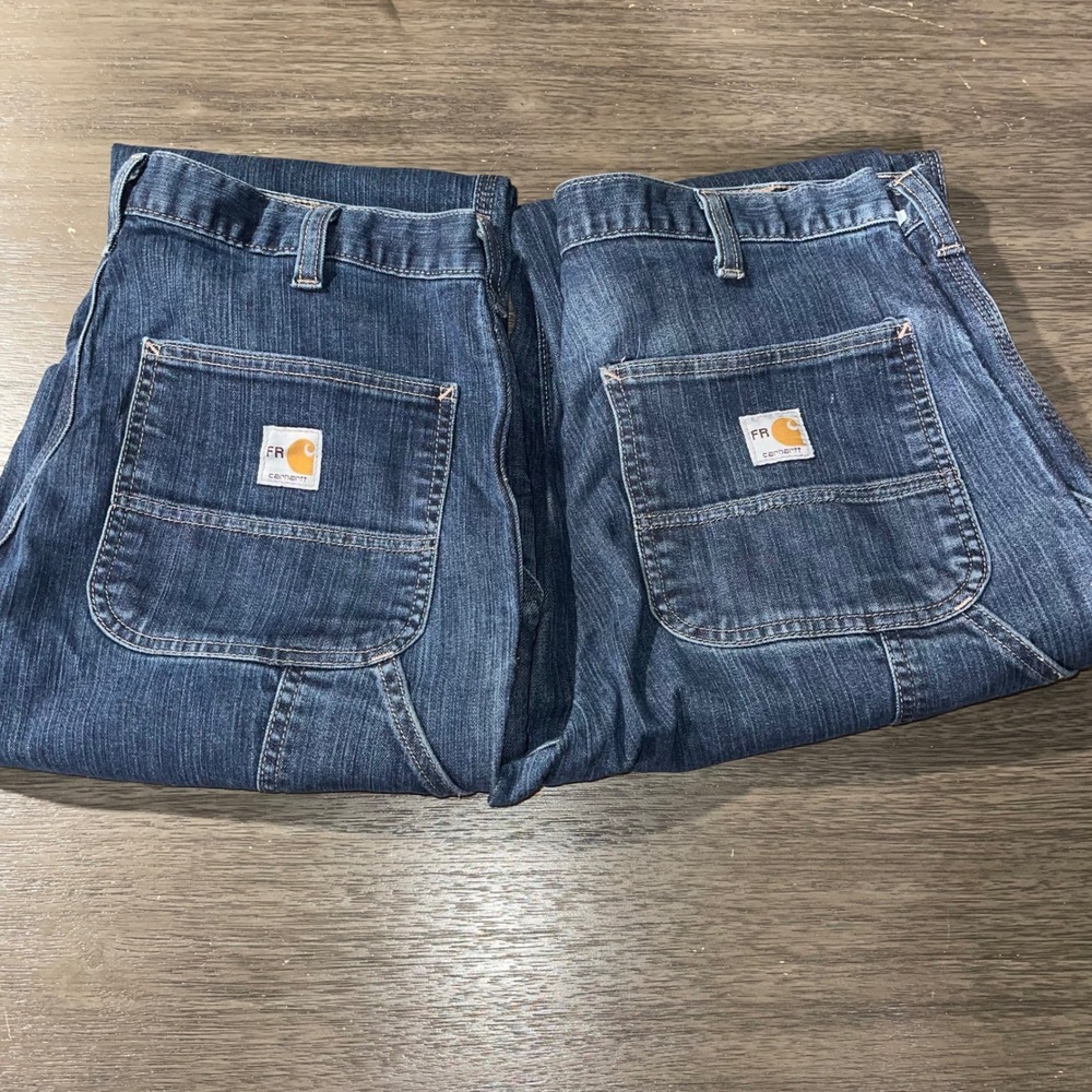 Carhartt Mens 34x32 Blue Jeans Flame Resistant FR Carpenter Work Pants Lot of 2